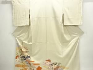 作家物　荻に山鉾模様刺繍三つ紋色留袖(比翼付き)